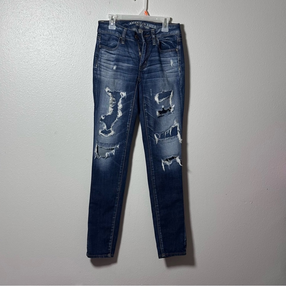 American Eagle Women Denim Blue Destroy Jeans jeggings size‎ 00